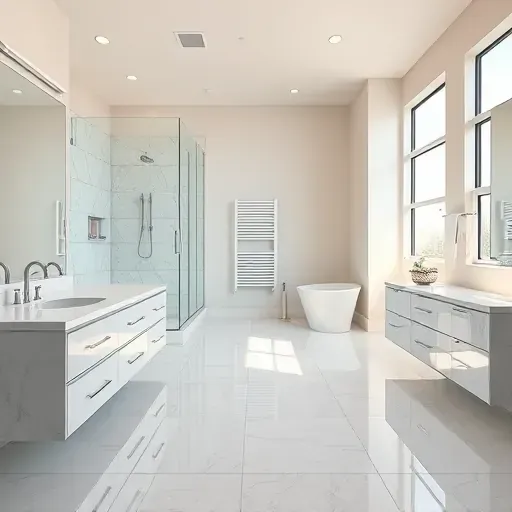 Renovated Colleyville bathroom with modern fixtures, walk-in shower, marble countertops, sleek cabinetry, and natural light.