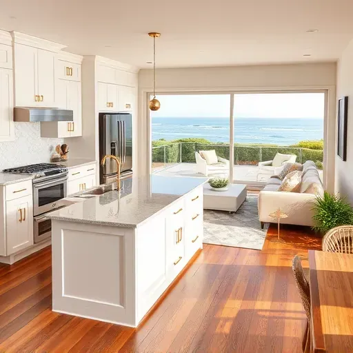 Home remodel in Westlake TX featuring a contemporary open space with a bright kitchen, stylish living area, and outdoor patio.