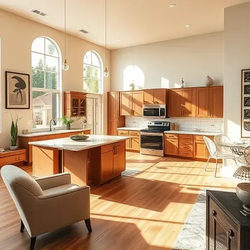 Modern open-concept kitchen in Haslet TX with high-end appliances, granite countertops, and stylish decor inviting comfort.