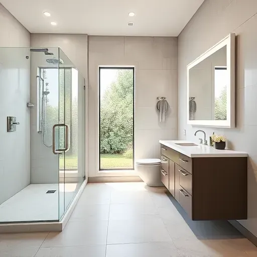 Newly renovated Arlington TX bathroom with modern fixtures, marble countertops, and spacious walk-in shower.