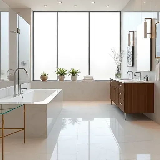 Remodeled Westlake, TX bathroom with soaking tub, marble vanity, glass shower, modern fixtures, and natural light.