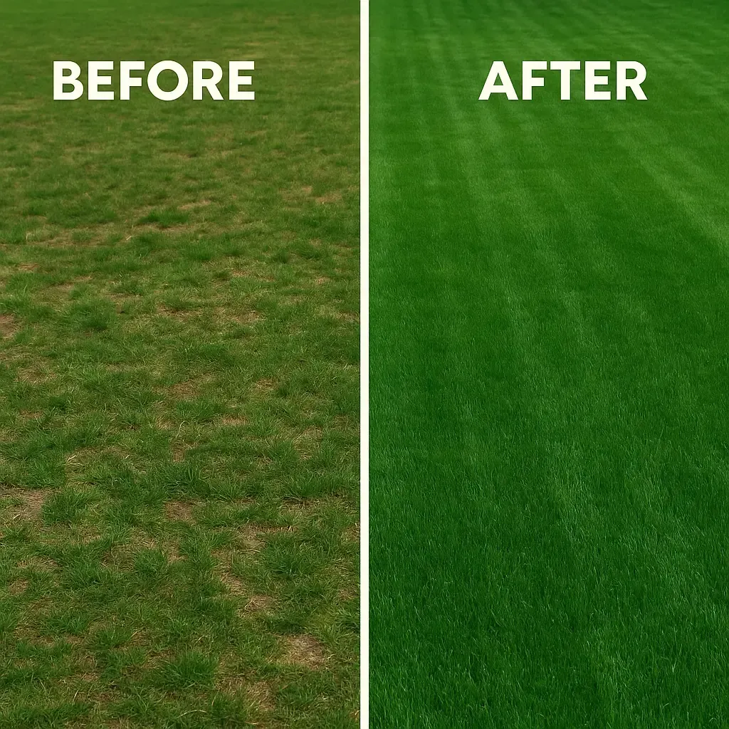 green healthy lawn after professional fertilising