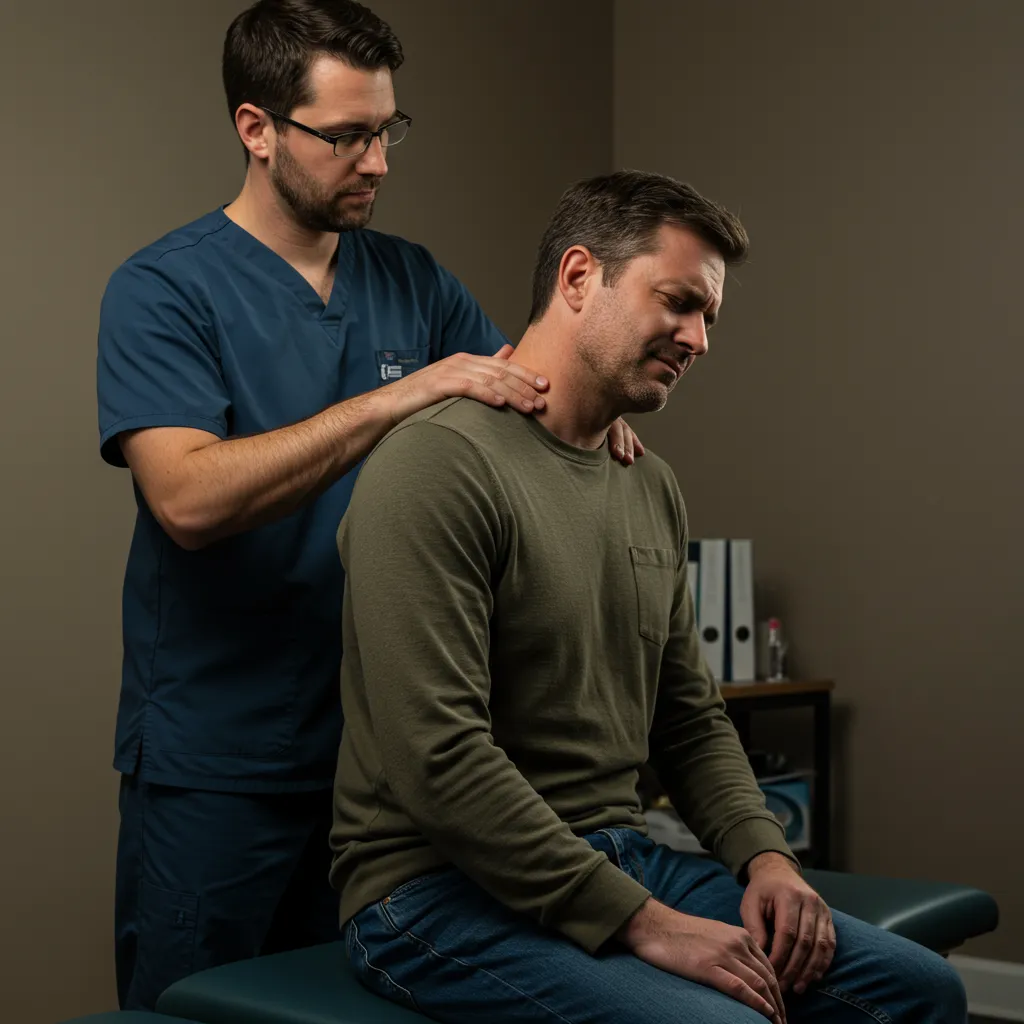 Chiropractor performing back adjustment on patient, focusing on pain relief and tension reduction, relevant to headache and migraine support services.