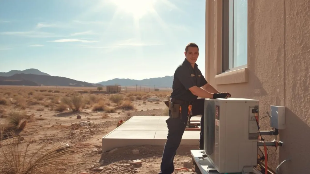 A diverse team of three construction professionals in safety vests and hard hats reviewing blueprints at a dusty job site, with heavy equipment in the background, under bright midday sun. The image is candid, documentary-style, and emphasizes teamwork and safety.