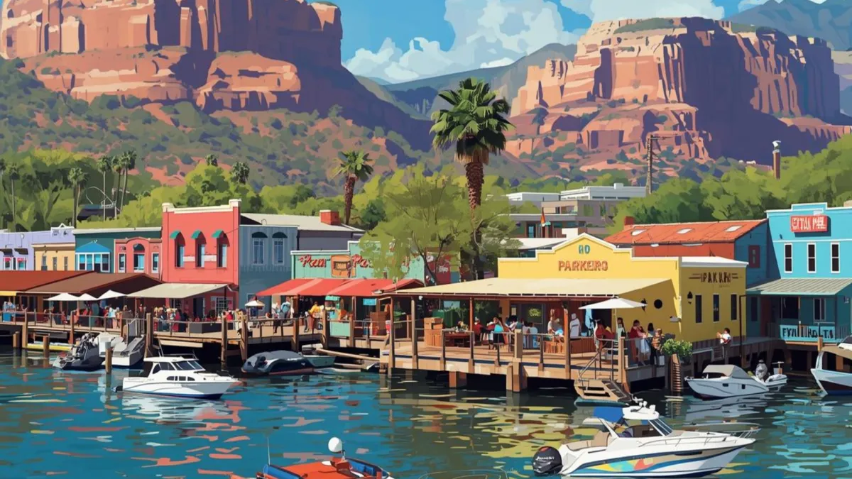 A diverse team of three construction professionals in safety vests and hard hats reviewing blueprints at a dusty job site, with heavy equipment in the background, under bright midday sun. The image is candid, documentary-style, and emphasizes teamwork and safety.