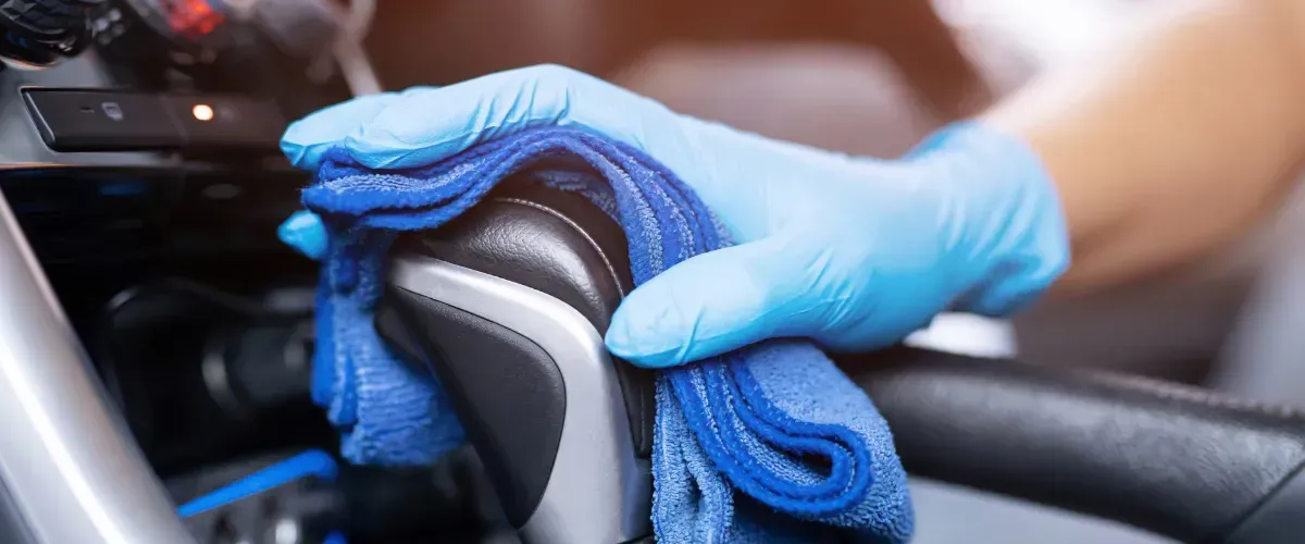 Detailing gear shifter with microfiber and gloves