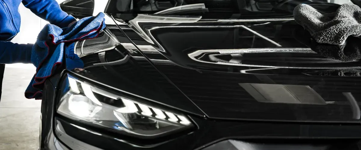 Polishing black car hood for a glossy finish
