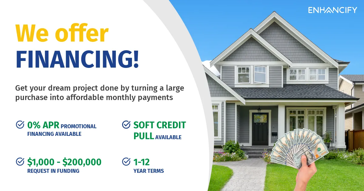 Enhancify home remodeling financing options available through The Kitchen & Bath Designer — 0% APR promotional offers and flexible payment plans for kitchen and bathroom remodels in Navarre, Pensacola, and Destin.