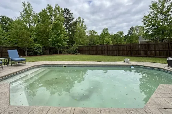Cloudy pool water in a backyard pool in Lexington, SC
