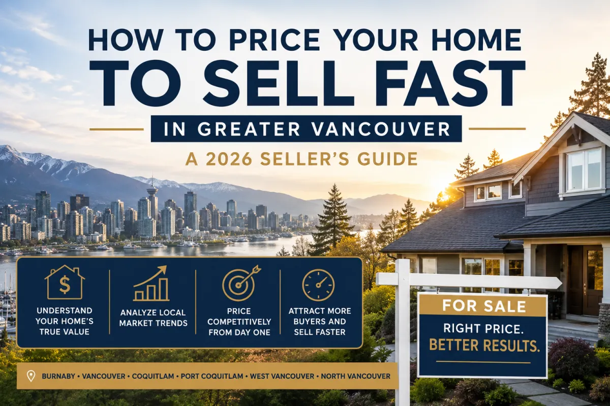 Modern home with the Greater Vancouver skyline illustrating how to price your home to sell fast in Greater Vancouver in 2026.