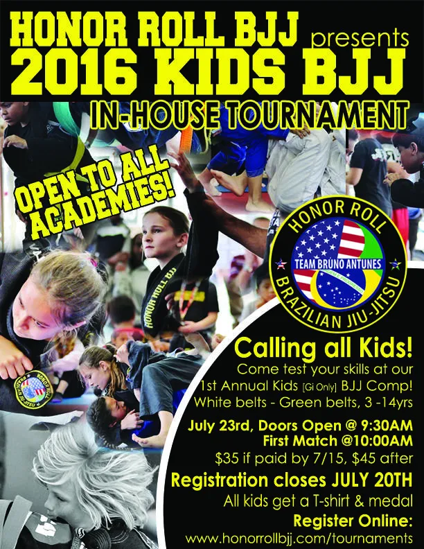 Honor Roll BJJ's 1st Annual Kid's Gi In-House Tournament, July 23rd!