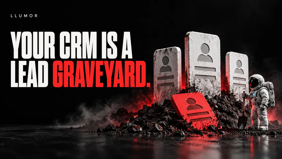 Your CRM is a lead graveyard: contact cards stand as tombstones beside a forgotten enquiry.