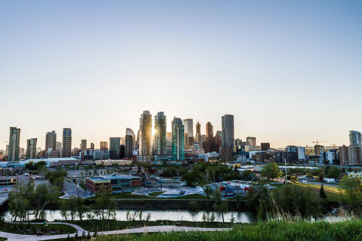 Sunset view of downtown Calgary