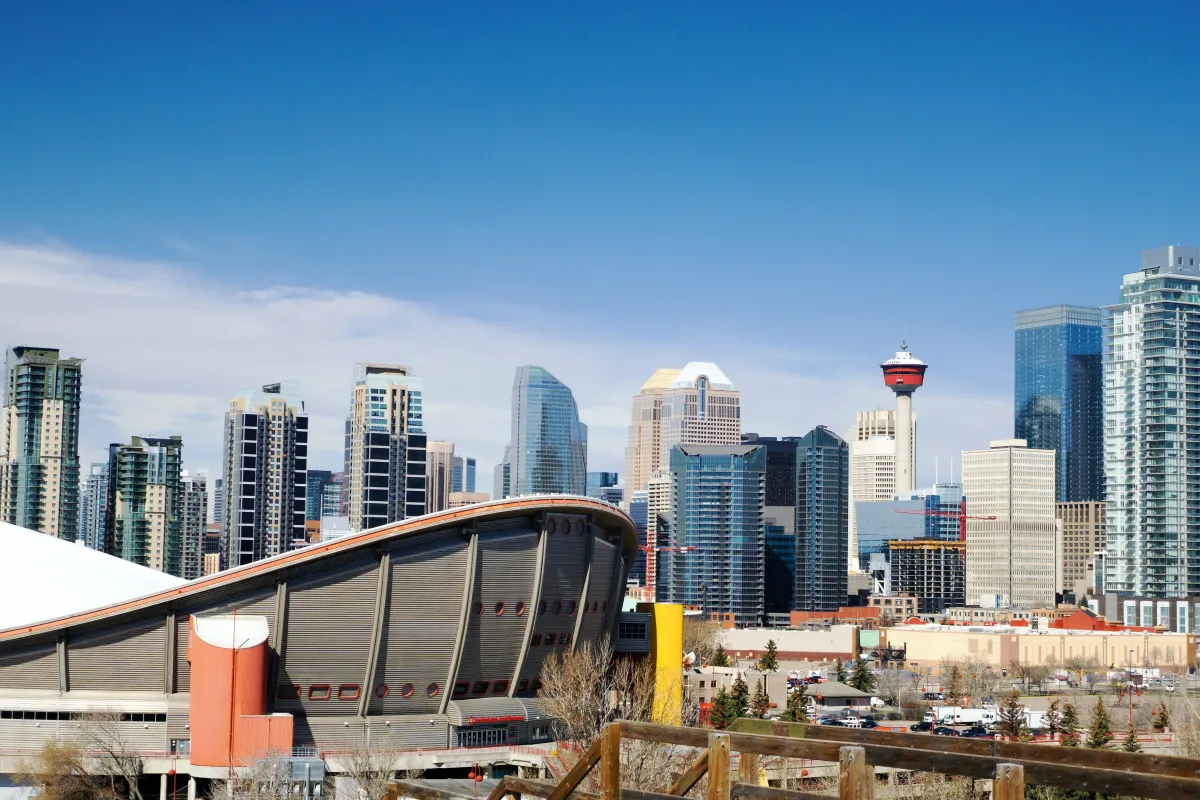 View of downtown Calgary in the daytime with Calgary tower visible