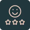 Happy face with stars icon representing happy client reviews