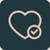 Heart Check Mark Icon Representing Passion and Professionalism