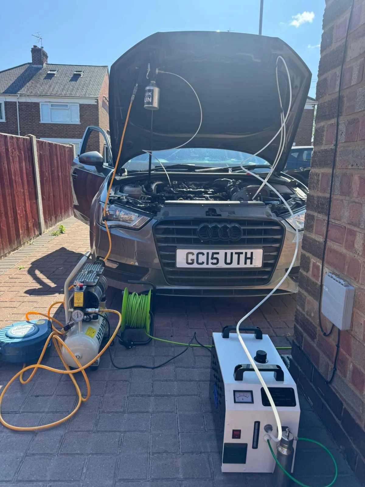 A close-up of a vintage motorcycle engine.