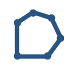 Logo von Naturpooloasen in fünfeckiger Form, dargestellt mit blauen Linien und transparentem Hintergrund. Das Logo symbolisiert die Naturverbundenheit und das nachhaltige Design von Naturpools.