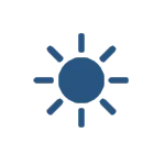 Icon einer blauen Sonne, das sonnige und warme Wetterbedingungen symbolisiert. Es repräsentiert die idealen Voraussetzungen und das angenehme Klima für den Einsatz und das Genießen eines Naturpools.