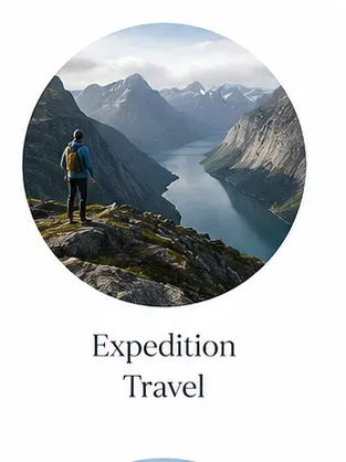 Traveler overlooking dramatic mountain scenery during a thoughtfully planned luxury expedition