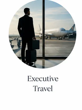 Business traveler at a private airport terminal preparing for seamless executive travel