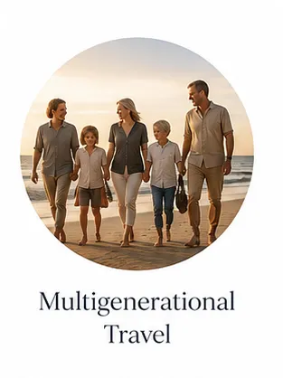 Multigenerational family enjoying meaningful time together during a luxury coastal vacation