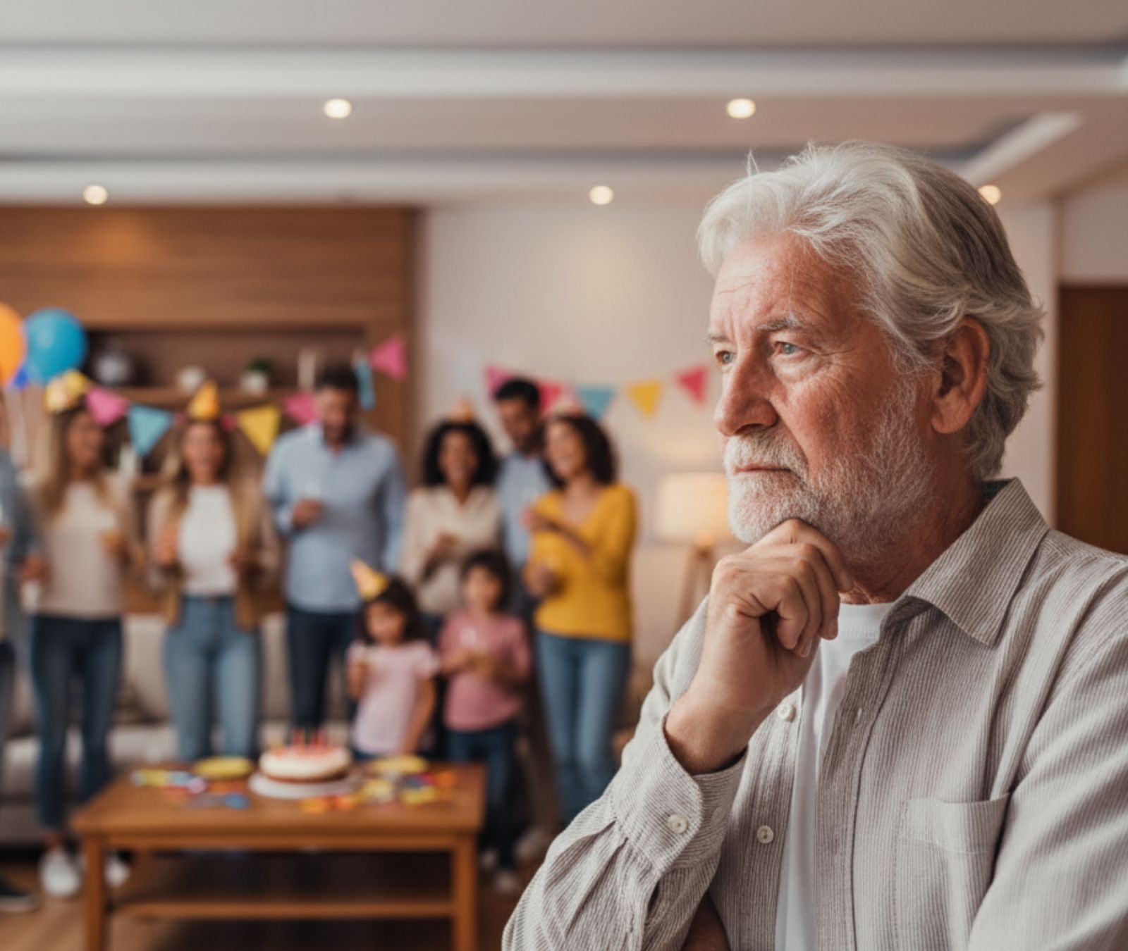 Active adult participating in a family conversation