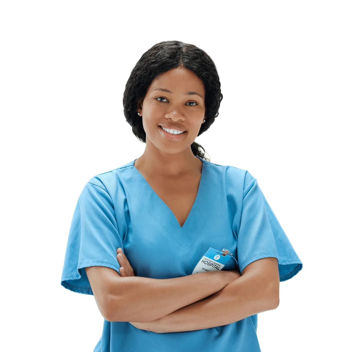 A colored nurse folding hands