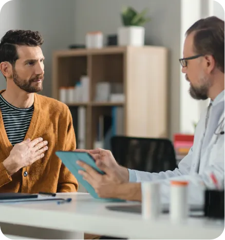 Two white males talking