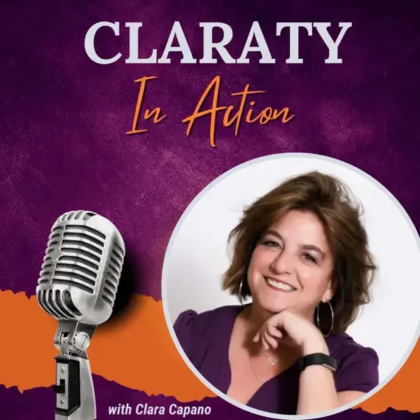 An orange graphic with a photo of a woman named Clara Capano, host of "The Working Woman Channel," and the text "Empowering Women to Create Success on HER Terms.