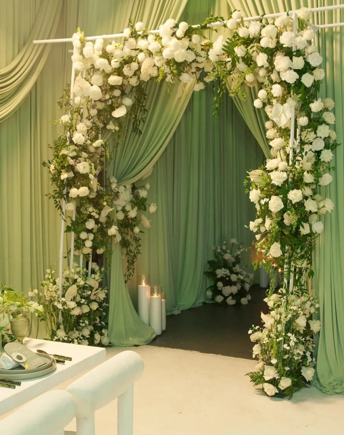 Bright custom draping installation in luxury venue (replace with specific description)