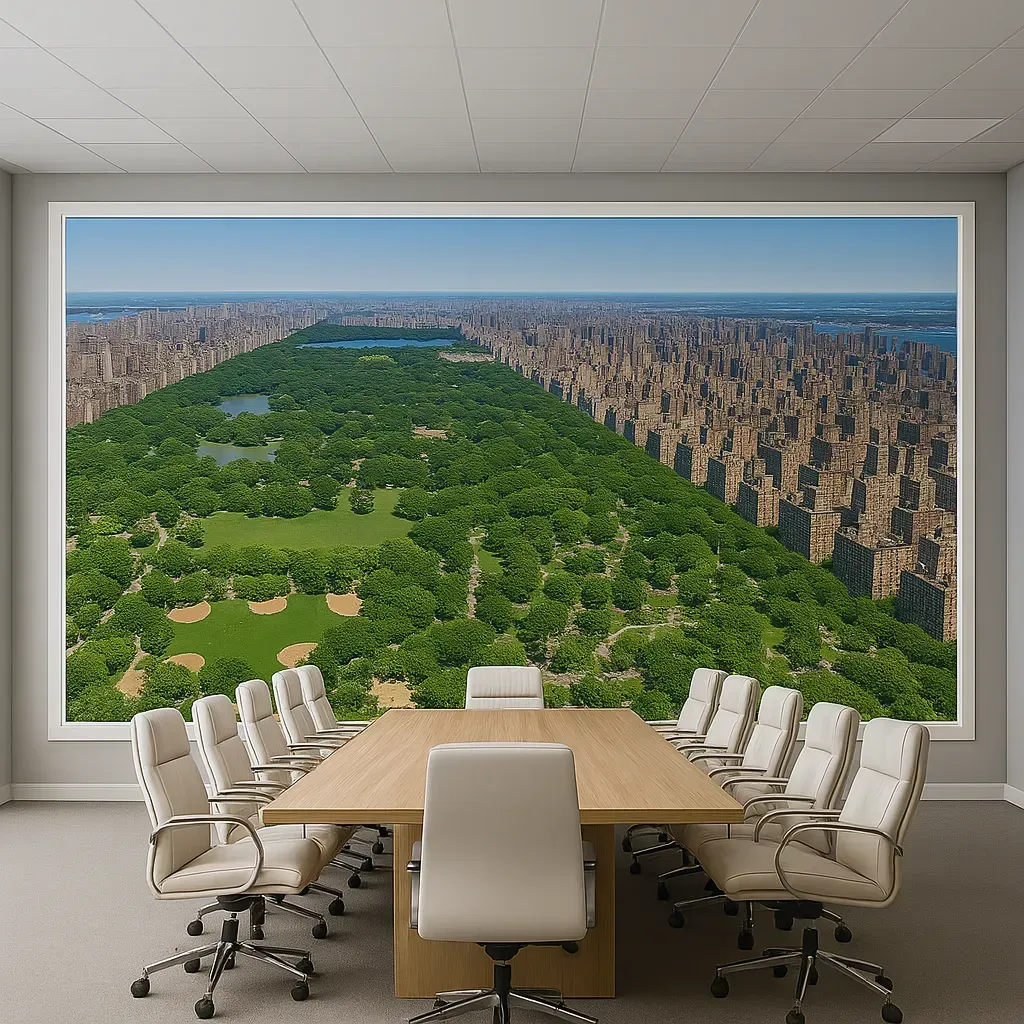 High-resolution wall printing installed in a corporate office interior