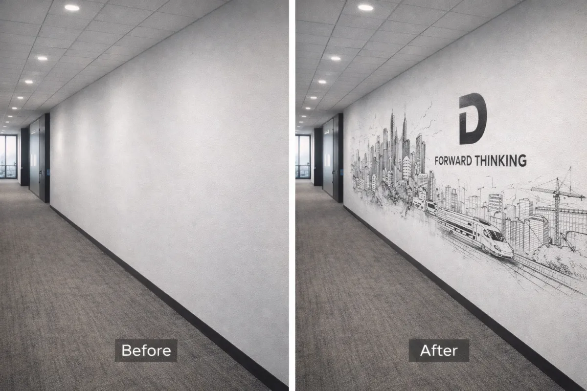 High-resolution wall printing installed in a K–12 school environment