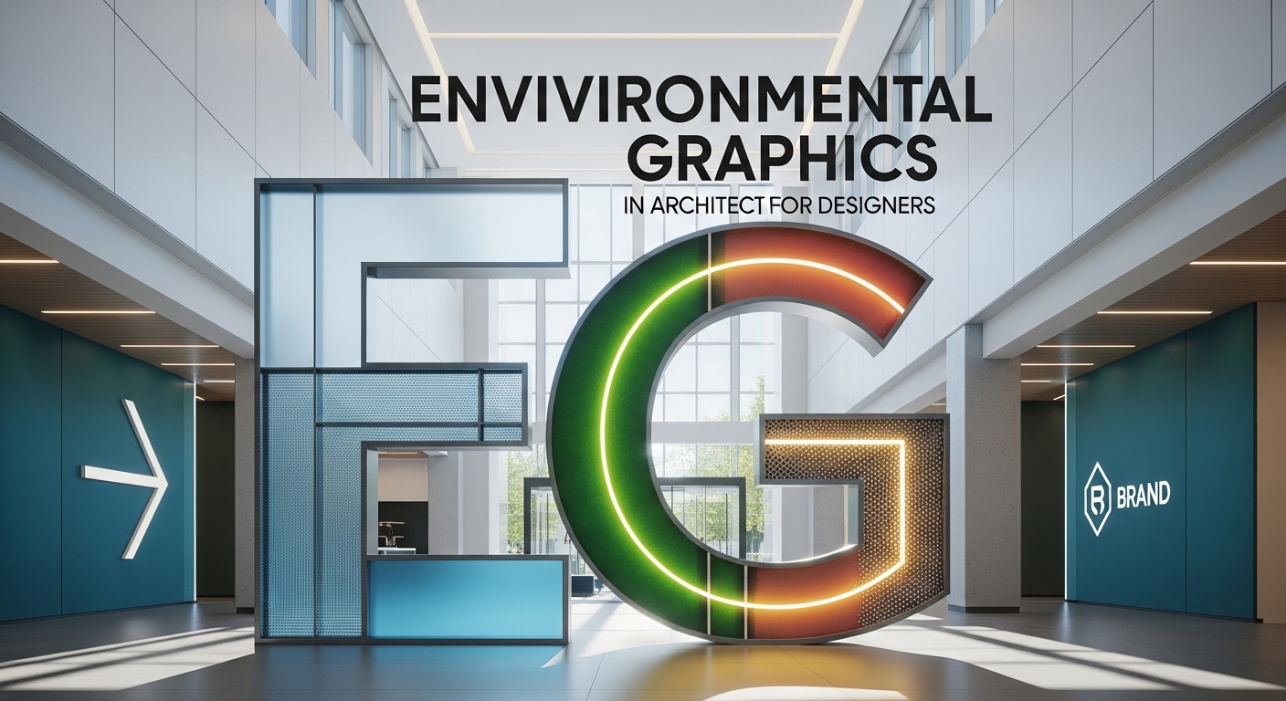 Environmental graphics integrated into modern architectural interior design space