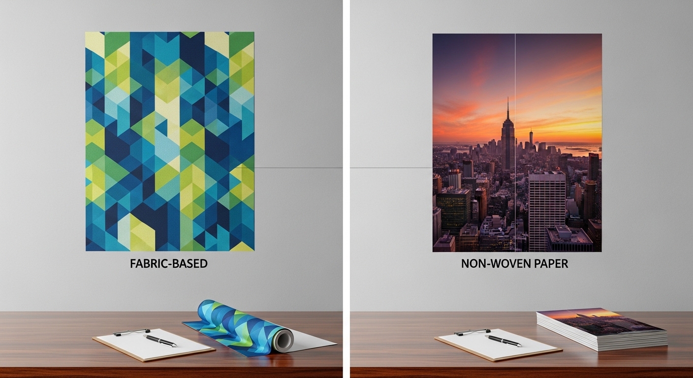 Vinyl-free wall mural solutions comparison for commercial interiors with seamless graphics