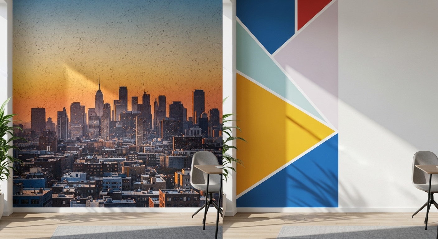 Comparison of direct-to-wall printing and vinyl wall coverings in commercial space