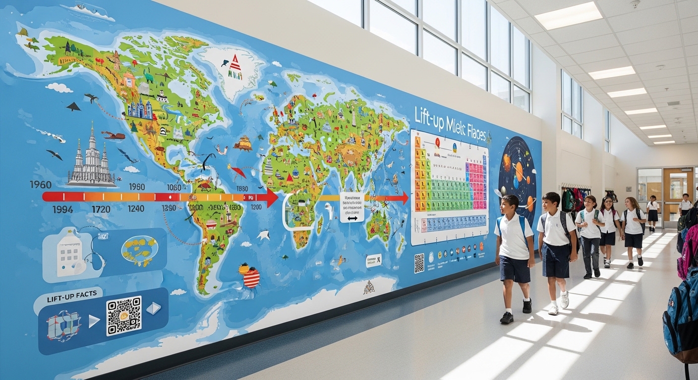 Modern K-12 school wall decor with seamless direct-to-wall printed educational graphics