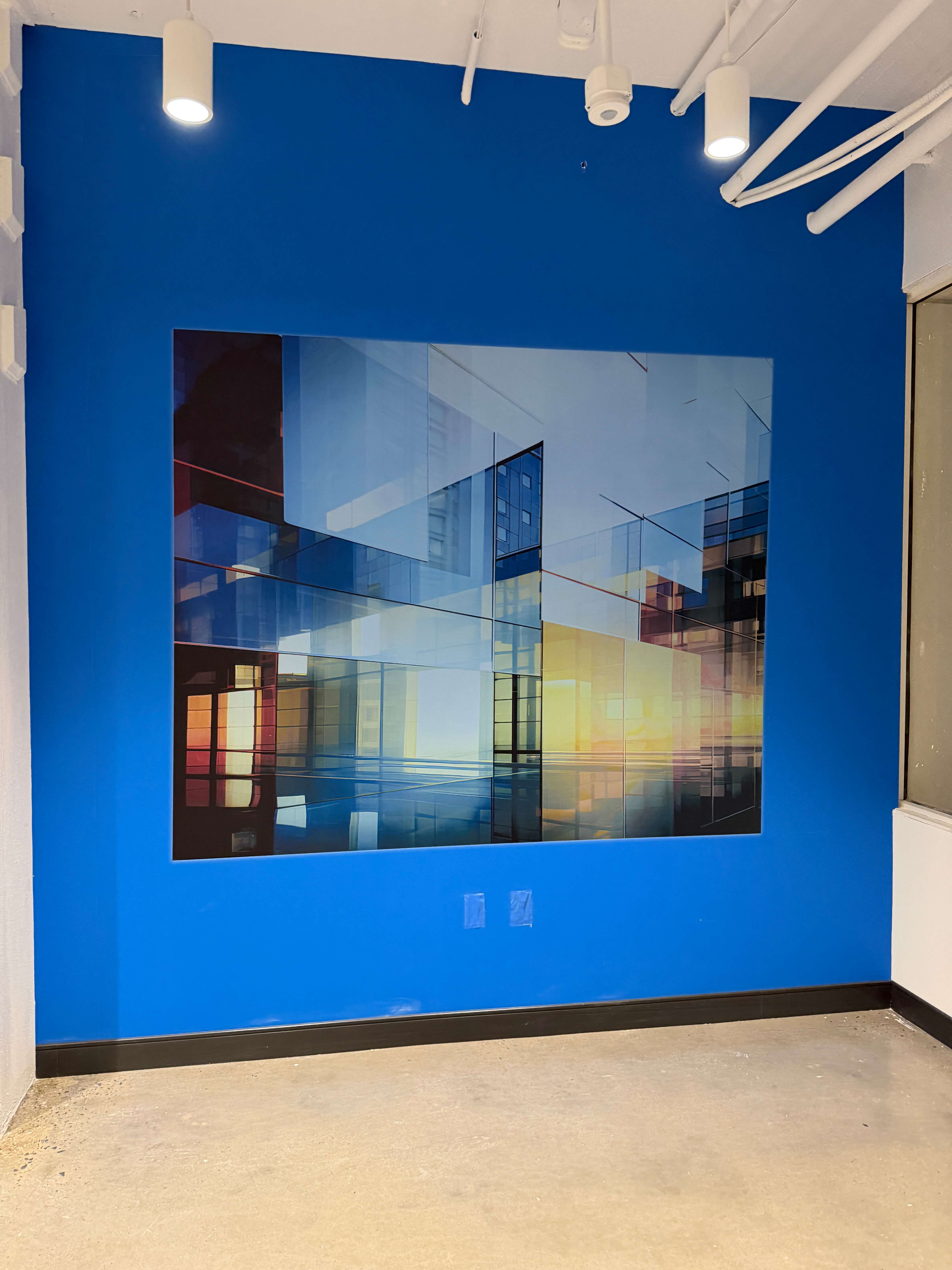 Apartment building lobby with custom wall mural artwork