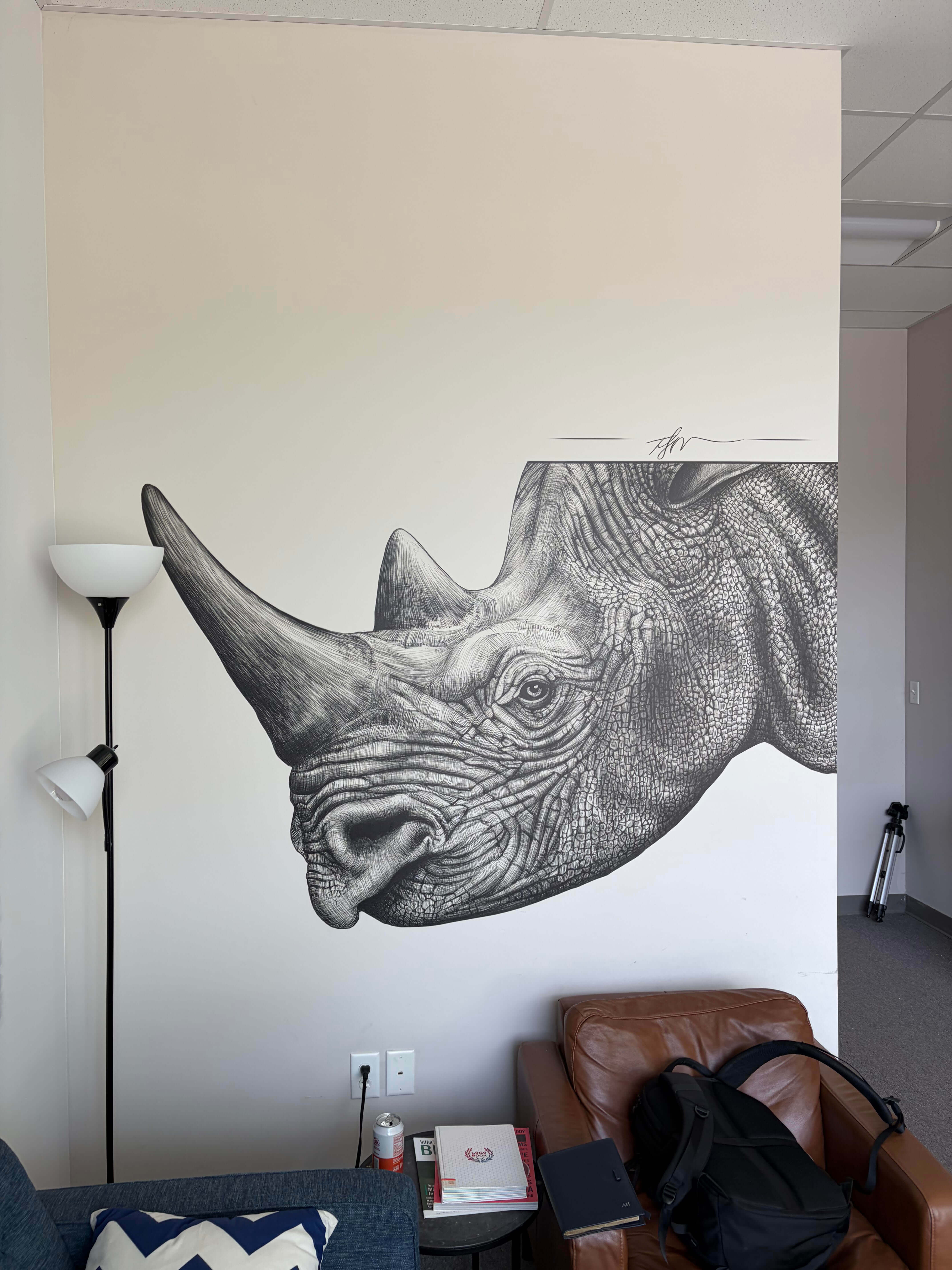 Custom rhino wall mural printed by East Coast Mural Pros