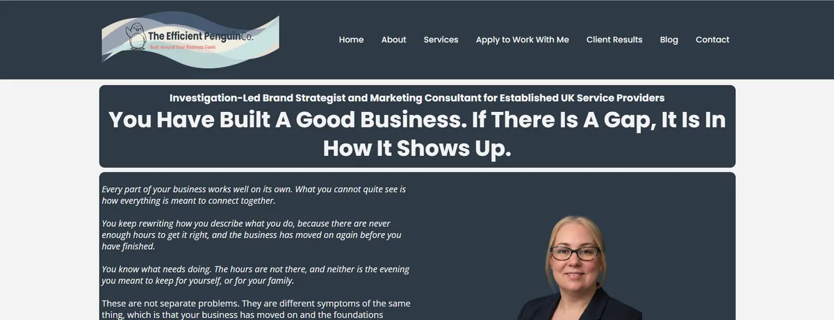 Homepage now, with a compact header above the headline and introduction
