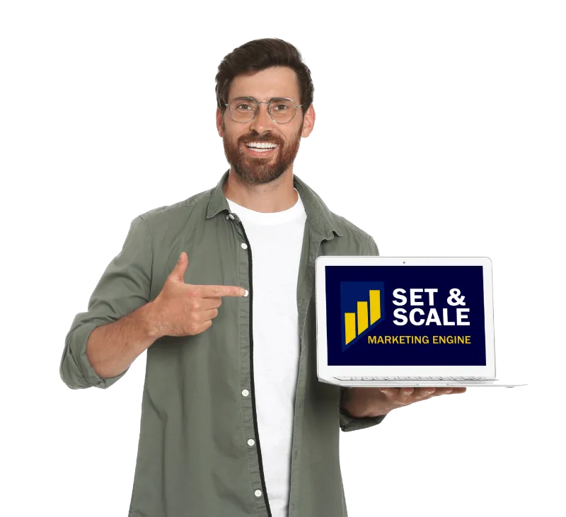 man pointing at laptop