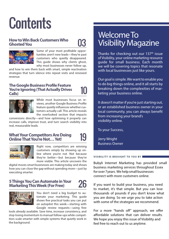 Visiility mag contents page