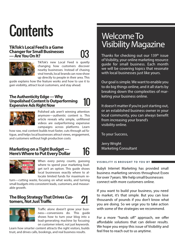 Visiility mag contents page