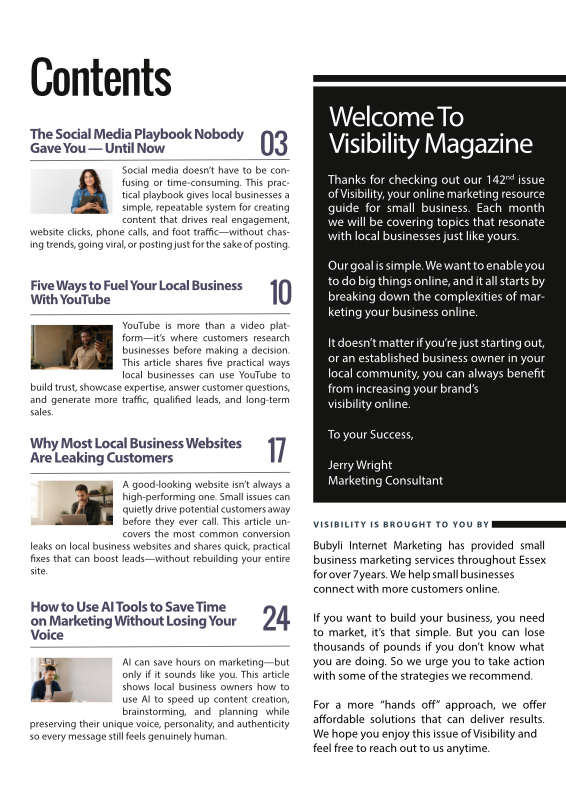 Visiility mag contents page