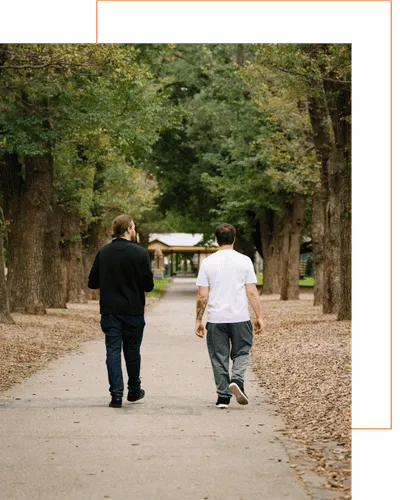 two people support walking calm progress