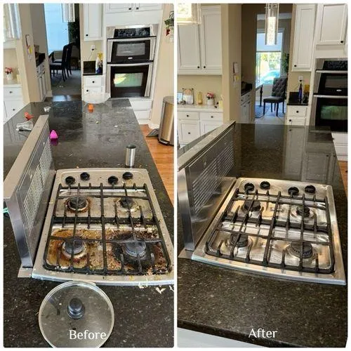 Before and after cleaning comparison of a kitchen