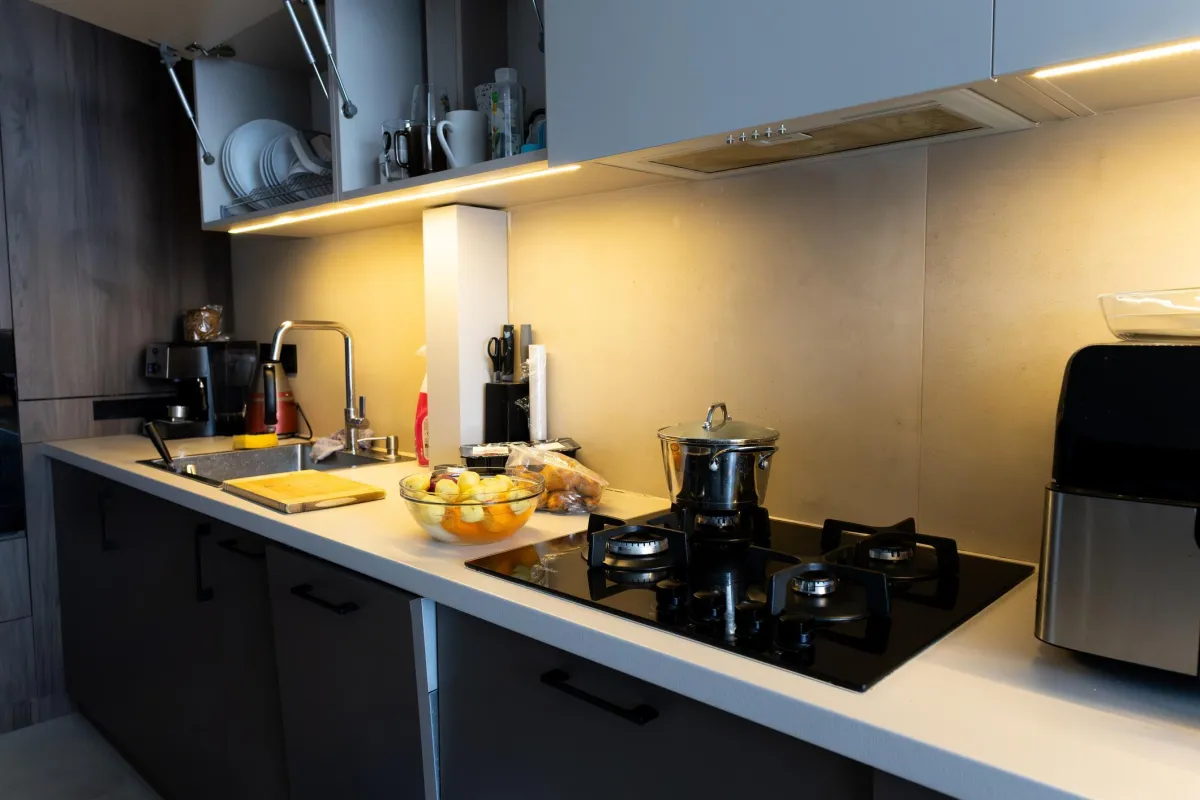 Before and after cleaning of an Airbnb kitchen