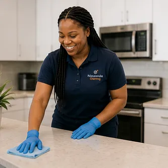 Cleaner preparing an Airbnb apartment for the next guest