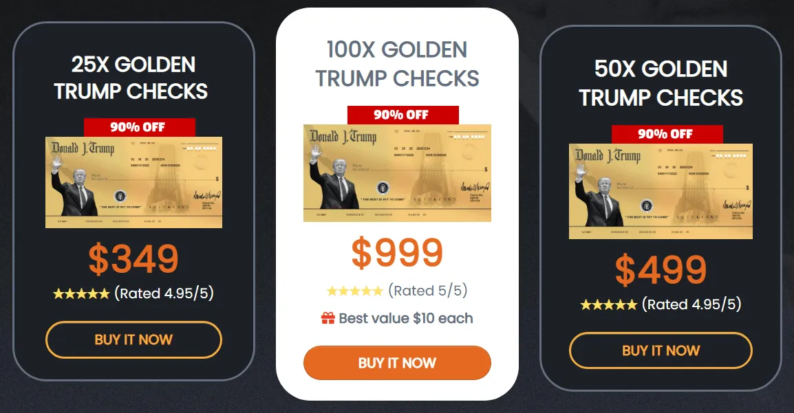DONALD J. TRUMP GOLDEN CHECK Pricing