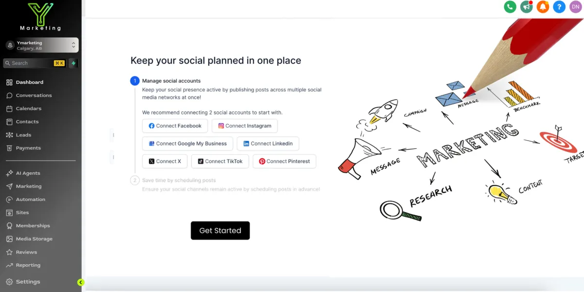 Ymarketing AI-powered all-in-one digital marketing platform dashboard